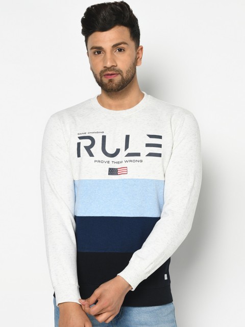 

Octave Men White & Blue Colourblocked Sweatshirt