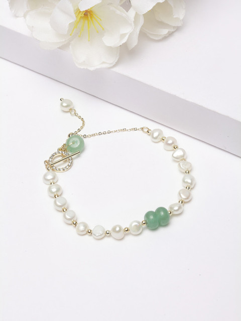 

AVANT-GARDE PARIS Gold-Plated White & Green Pearl Beaded Bracelet