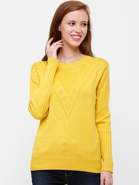 

STROP Women Yellow Self Design Pullover Sweater