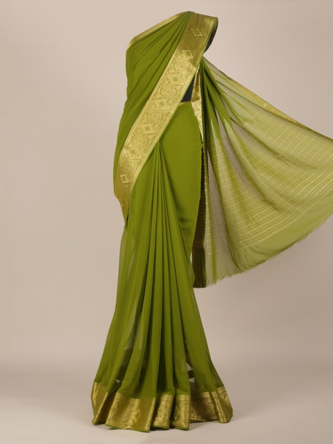 

Pothys Green & Gold-Toned Poly Georgette Solid Saree