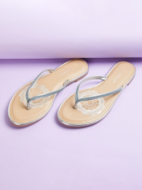 

Melange by Lifestyle Women Navy Blue Textured T-Strap Flats