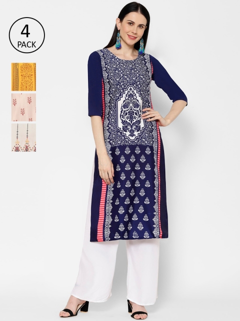 

7Threads Women Multicoloured Set of 4 Printed Straight Kurta, Multi