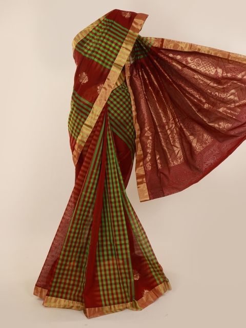 

Pothys Maroon & Green Silk Cotton Checked Saree