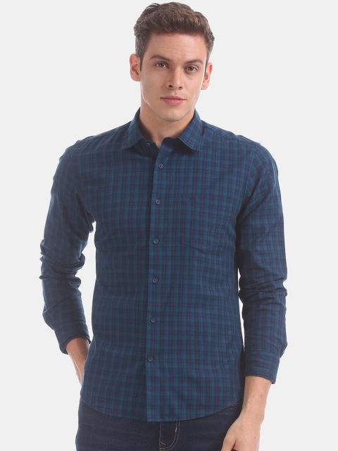 

AD By Arvind Men Navy Blue Slim Fit Checked Casual Shirt