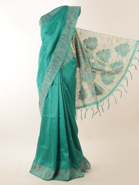 

Pothys Green Solid Jute Silk Saree