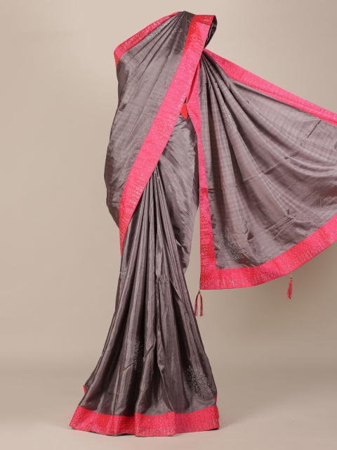 

Pothys Grey & Pink Jute Silk Embellished Saree