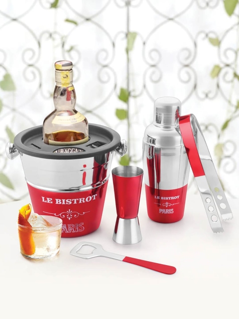 

URBAN CHEF Red & Silver-Toned Imperial 5-Piece Stainless Steel Bar Tending Tool Set