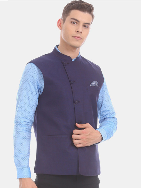 

True Blue Men Violet Solid Woven Nehru Jacket