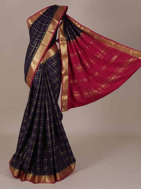 

Pothys Navy Blue & Red Pure Silk Woven Design Saree