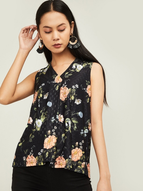 

CODE by Lifestyle Women Black Floral Printed Top