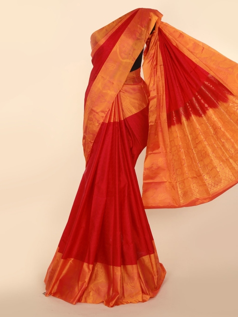 

Pothys Red Pure Silk Solid Kanjeevaram Saree