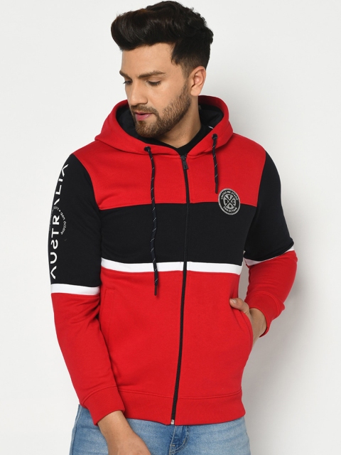 

Octave Men Red & Black Colourblocked Hooded Sweatshirt