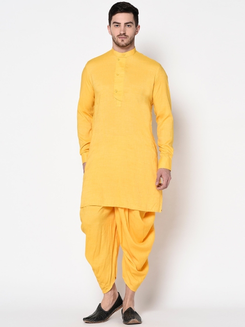 

DEYANN Men Yellow Solid Kurta with Dhoti Pants