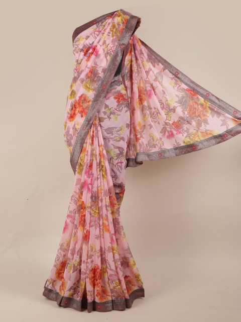

Pothys Pink & Yellow Poly Chiffon Printed Saree
