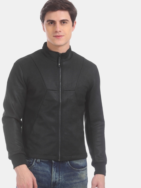 

True Blue Men Black Solid Biker Jacket