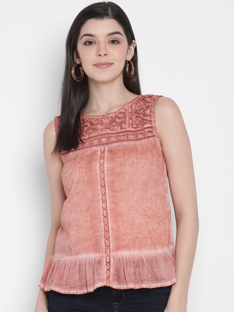 

Porsorte Women Rust Brown Self Design Peplum Top