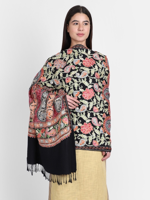 

Anekaant Women Black & Red Kashida Embroidered Shawl