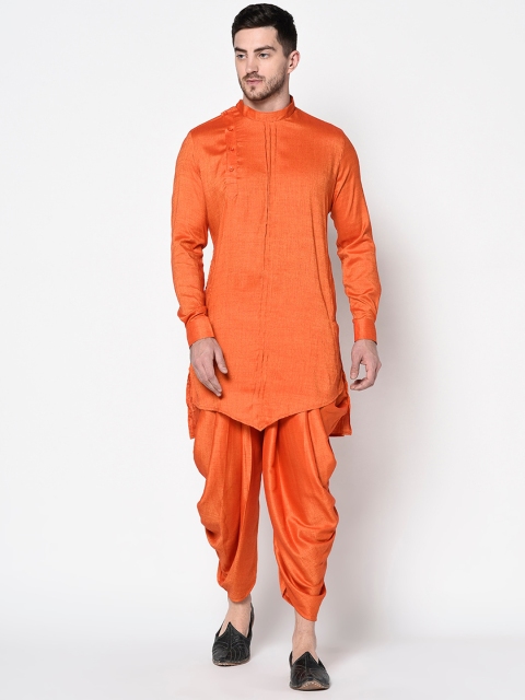 

DEYANN Men Orange Solid Kurta with Dhoti Pants