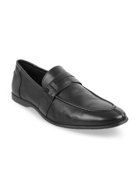 

DAVINCHI Men Black Solid Leather Formal Slip-Ons