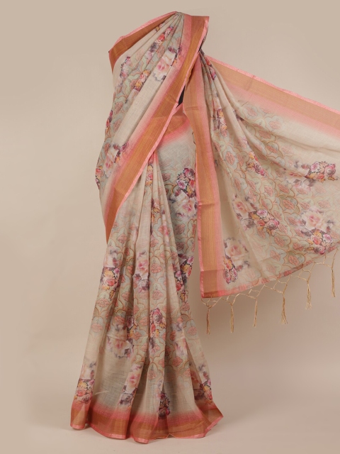 

Pothys Green Printed Linen Blend Saree