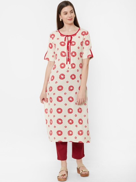 

Juliet Women Red & Cream-Coloured Printed Straight Kurta