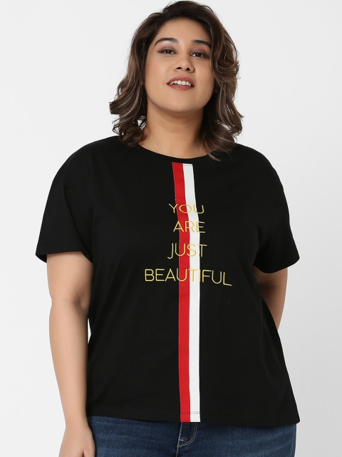 

MARCA Bold Women Black Embroidered Round Neck Cotton T-shirt