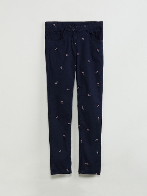

max Girls Navy Blue Regular Fit Printed Regular Trousers