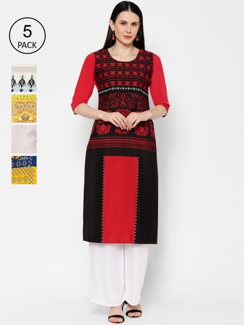 7Threads Women Pack Of 5 Multicoloured Printed Straight Kurtas, Multi