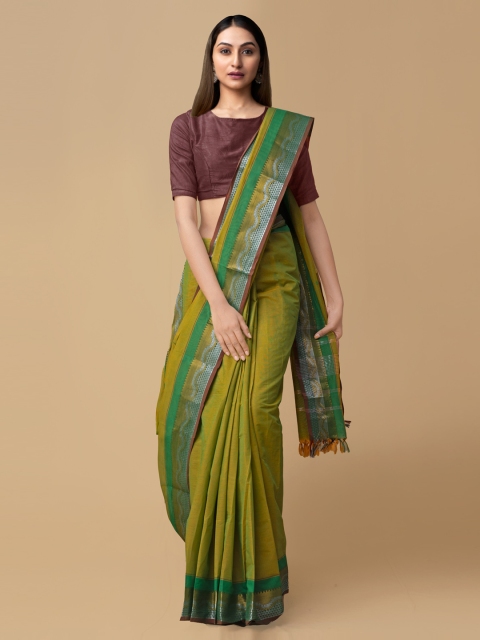 

Unnati Silks Green Pure Cotton Solid Handloom Chettinad Cotton Saree