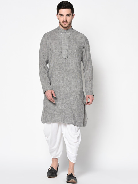 

DEYANN Men Grey & White Solid Kurta with Dhoti Pants