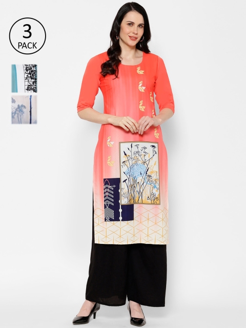 

7Threads Women Pack Of 3 Multicoloured Printed Straight Kurtas, Multi