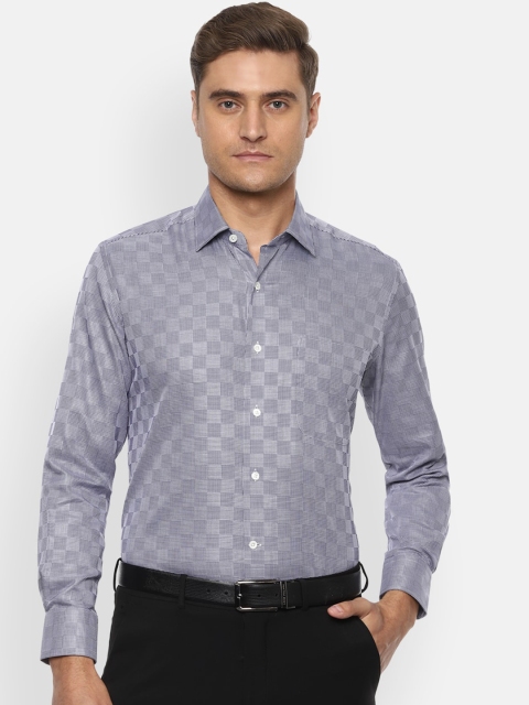 

Luxure by Louis Philippe Men Grey & Blue Regular Fit Self Design Plus Size Casual Shirt