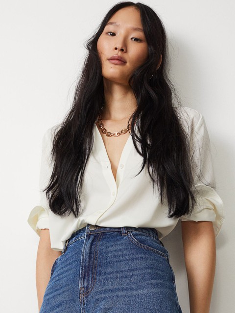 

H&M Women Cream V Neck Blouse