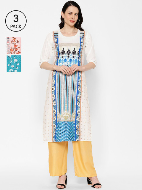 

7Threads Women Pack Of 3 Printed Straight Kurta, Multi