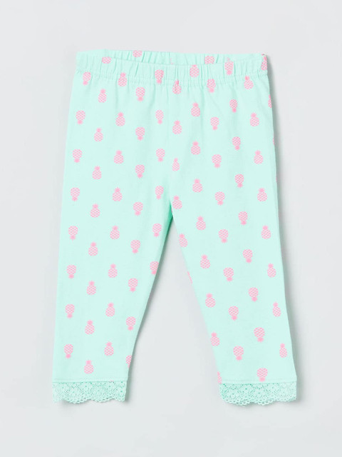 

max Girls Sea Green & Pink Printed Ankle-Length Leggings