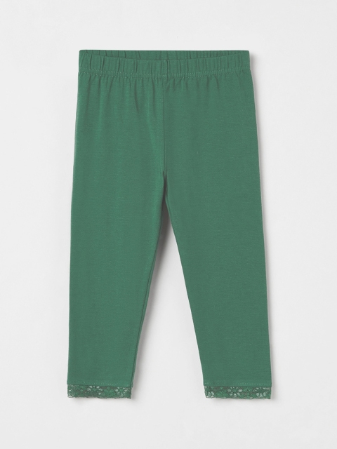 

max Girls Green Solid Ankle-Length Leggings