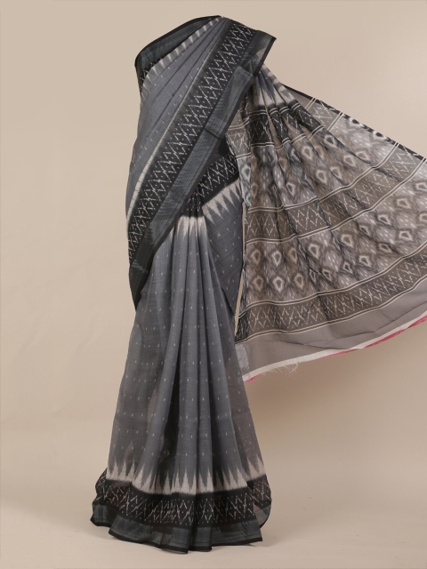 

Pothys Grey & Black Linen Blend Printed Saree