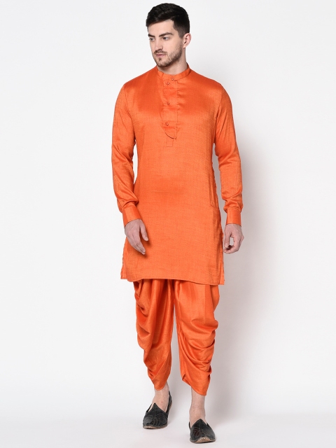

DEYANN Men Orange Solid Kurta with Dhoti Pants