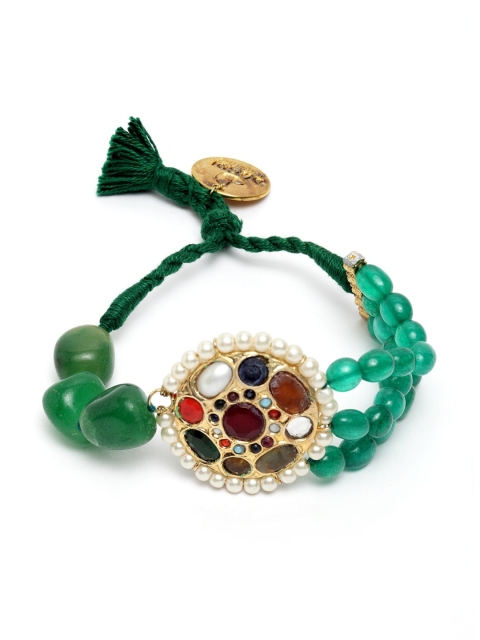 

DUGRISTYLE Gold-Plated Green & Red Emerald Navratan Sustainable Link Bracelet