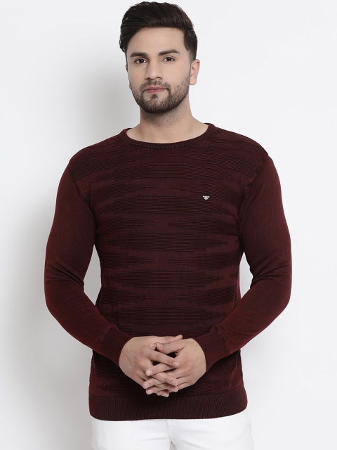 

COBB Men Acrylic Burgundy Self Design Pullover Sweater