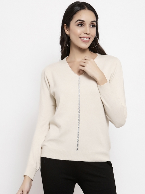 

Gipsy Women Off-White Solid Pullover Sweater