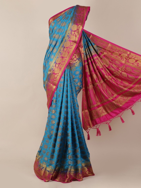 

Pothys Blue & Pink Jute Silk Woven Design Saree