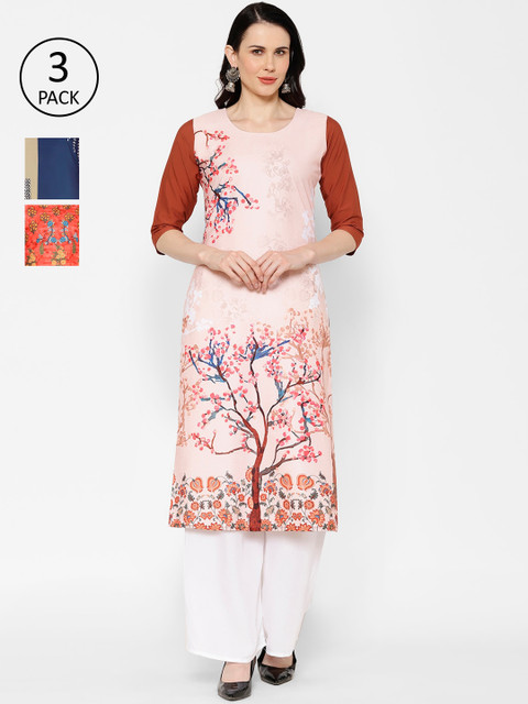 

7Threads Women Pack Of 3 Printed Straight Kurta, Multi