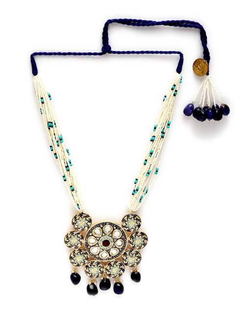 

DUGRISTYLE Gold-Plated Blue Kundan & Stone Studded Handcrafted Sustainable Necklace