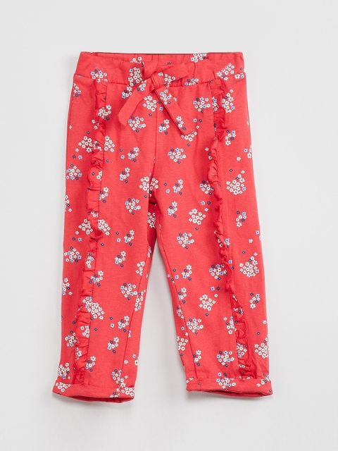 

max Girls Red Regular Fit Floral Printed Regular Trousers