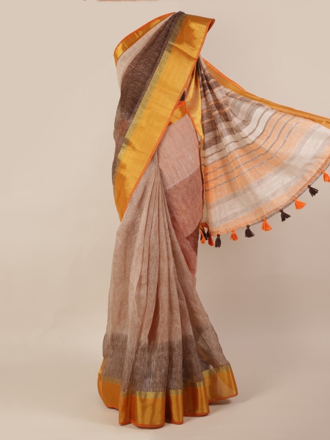

Pothys Brown & Beige Linen Blend Colourblocked Saree