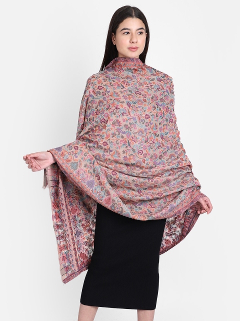 

Anekaant Women Beige & Blue Woven Design Woollen Shawl