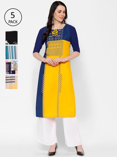 

7Threads Women Pack Of 5 Multicoloured Printed Straight Kurtas, Multi