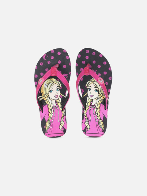 

Kids Ville Barbie Printed Black & Pink Flip-Flops For Girls