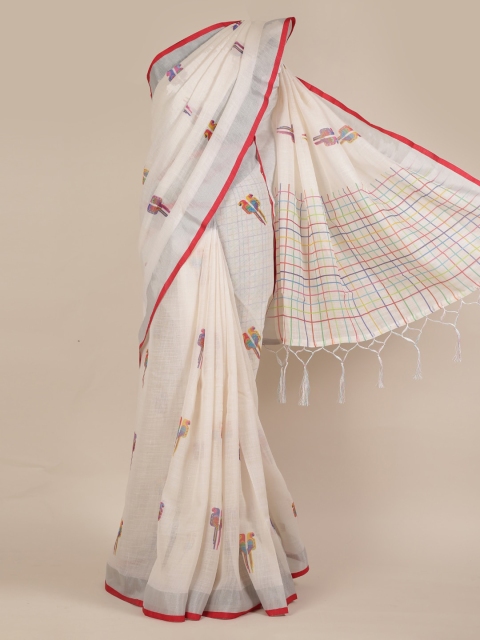 

Pothys Cream-Coloured Woven Design Linen Blend Saree